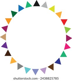 Illustration of an oval frame with garland of 6 rainbow-colored
