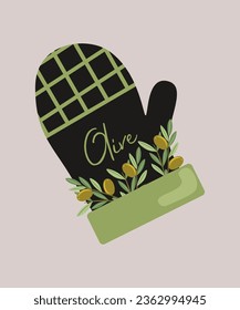  Illustration with Oven Mitt Glove with Olive Pattern