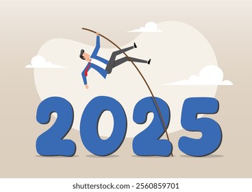 An illustration of Overcome obstacle or solve business problem to pass hard time year 2025, pandemic causing economic recession concept