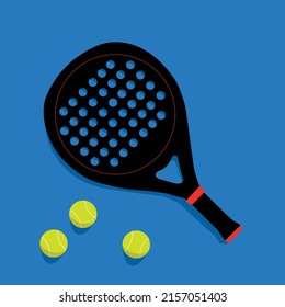 Illustration with overhead view of racket and paddle balls on blue ground court.	 - Shutterstock ID 2157051403