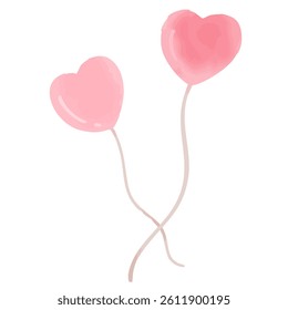 Illustration of overlapping heart balloons in watercolor style