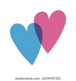 Illustration of overlapping pink and light blue hearts