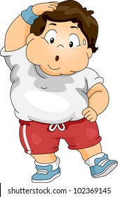 Illustration of an Overweight Boy Exercising