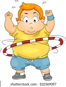 Illustration of an Overweight Boy Using a Hula Hoop