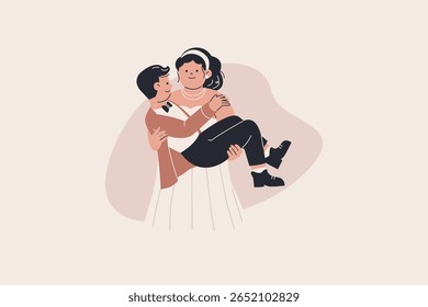 Ilustração de Noiva Sobrepeso Casando-se com Casal Fino