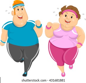 Illustration Of An Overweight Couple Working Out Together