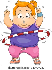 Illustration of an Overweight Girl Exercising by Using a Hula Hoop