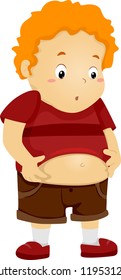 Illustration of an Overweight Kid Holding His Bulging Belly