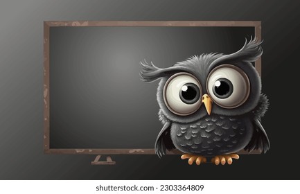 illustration of Owl at blackboard. Owl on the black background. Flat vector illustration