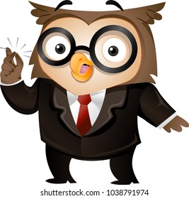 Illustration of an Owl Businessman Mascot Snapping Its Fingers