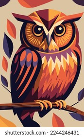 illustration owl cartoon flat color vector poster. abstract owl wall art print background for invitation card banner and design template