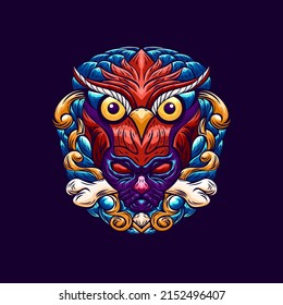 Illustration owl with cat design vector