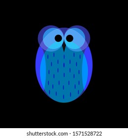 
illustration of owl design with modern bright blue effect. black background. vector
