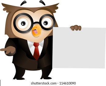 Illustration of an Owl Explaining the Contents of a Piece of Paper