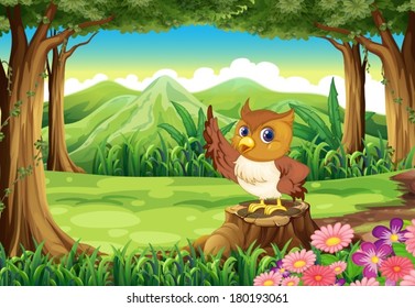 Illustration of an owl at the forest