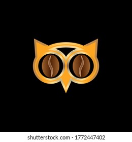 illustration of owl head with coffee bean eyes design vector