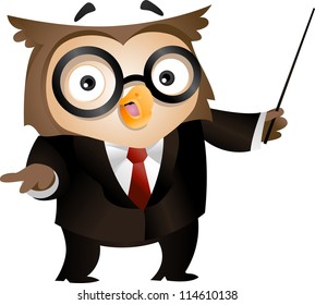 Illustration of an Owl Holding a Stick to Emphasize What He is Saying