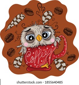 Illustration of owl need coffee

