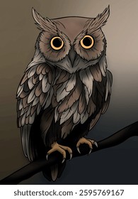 Illustration of owl on branch