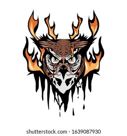 illustration of owl on fire for tattoo design or t-shirt
