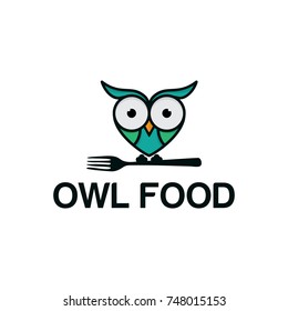 Illustration of an owl on a fork with flat cartoon style. colorful silhouette. Baby collection. white background