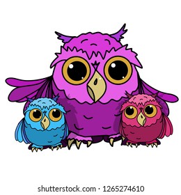 Illustration Owl with Owls on a White Background