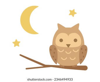 Illustration of an owl perched on a branch.