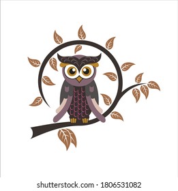 illustration of an owl perched on a tree branch
