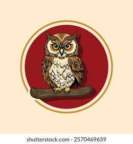 illustration of an owl perched on a tree trunk