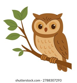 Illustration of an owl perched on a tree branch