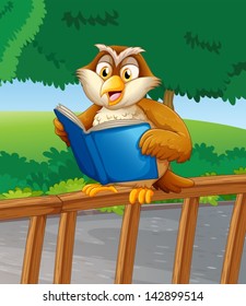 Illustration of an owl reading a blue book