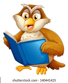 Illustration of an owl reading on a white bakcground