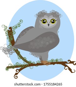 illustration an owl is sitting on a branch