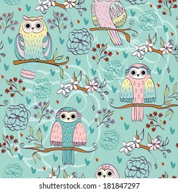 illustration with owl sitting on the branches
