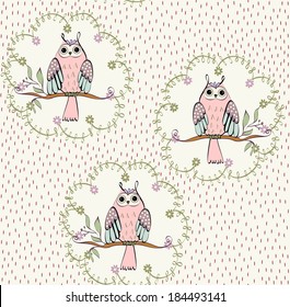 illustration with owl sitting on the branches