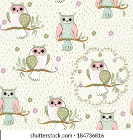 illustration with owl sitting on the branches