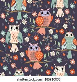 illustration with owl sitting on the branches