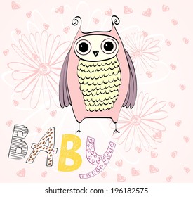 illustration with owl sitting on the branches