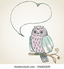 illustration with owl sitting on the branches