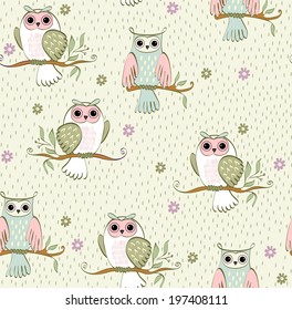 illustration with owl sitting on the branches