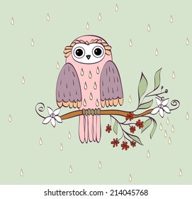 illustration with owl sitting on the branches