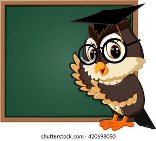 illustration of Owl teacher at blackboard