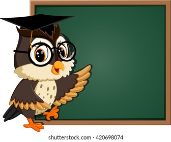 illustration of Owl teacher at blackboard