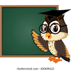 illustration of Owl teacher at blackboard