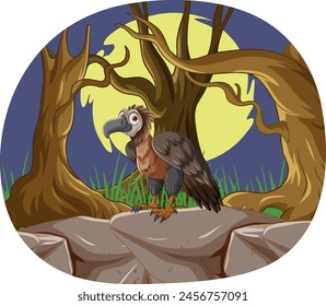 Illustration of an owl under a full moon night.