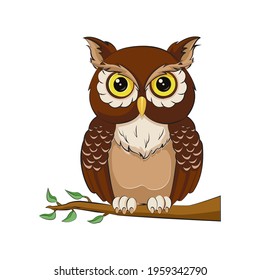 illustration of an owl vector image perching on a branch