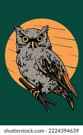 Illustration of owl vector in sunset