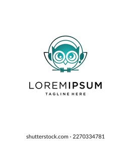 illustration of an owl wearing a headset with gradient color for modern technology education business podcast logo design