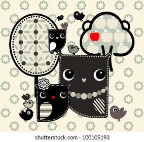 illustration of owls in the woods
