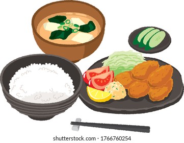 Illustration of oyster fry set meal